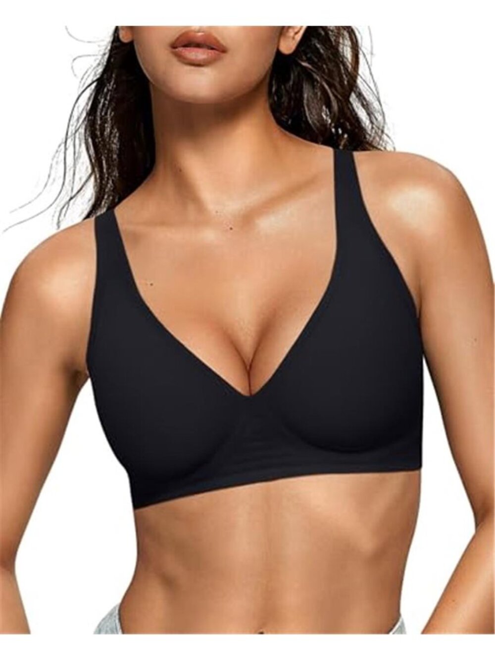 Womens Jelly Bras Wireless Deep V Bralette Comfy Push Up Tshirt Bras